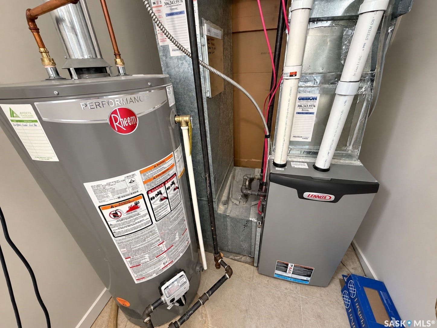 Rheem water heater and Lennox furnace