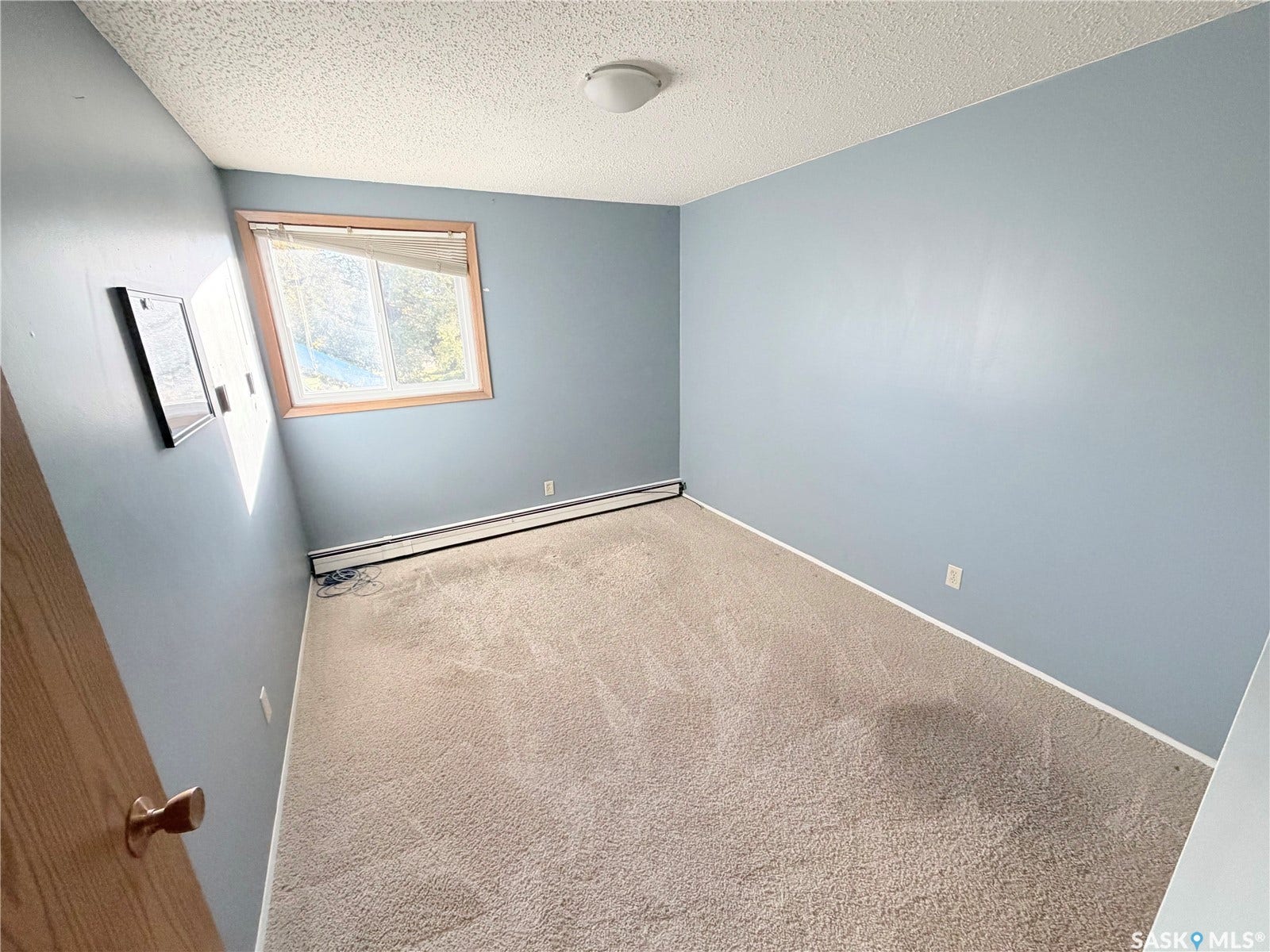 Wall-to-wall carpeting and a ceiling-mounted light fixture