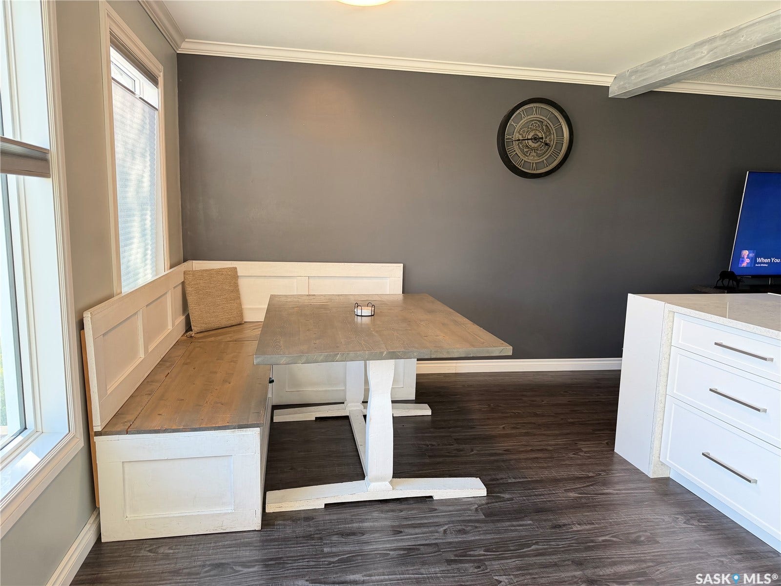 Built-in corner bench seating with panel detailing