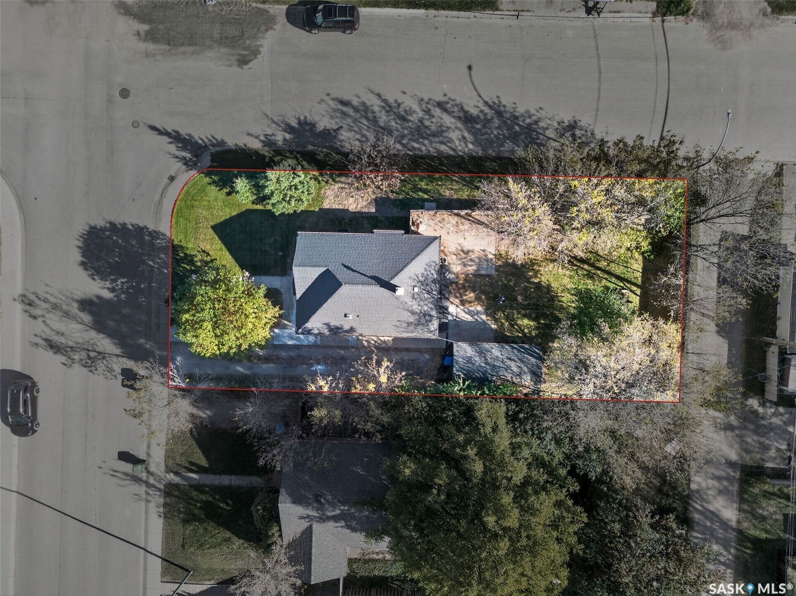 Corner lot property with a gabled roofline