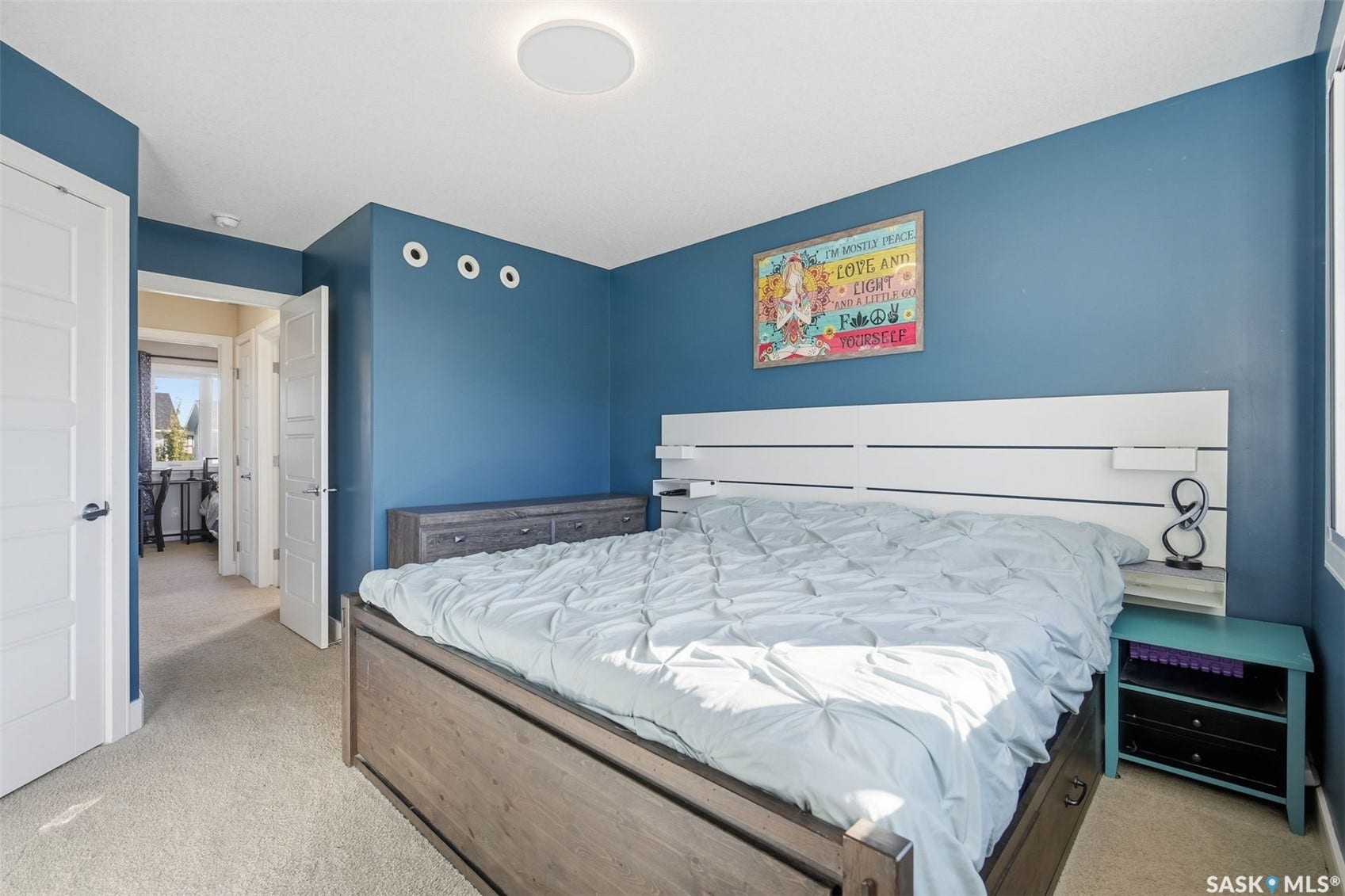 Wall-to-wall carpeting and a ceiling-mounted light fixture