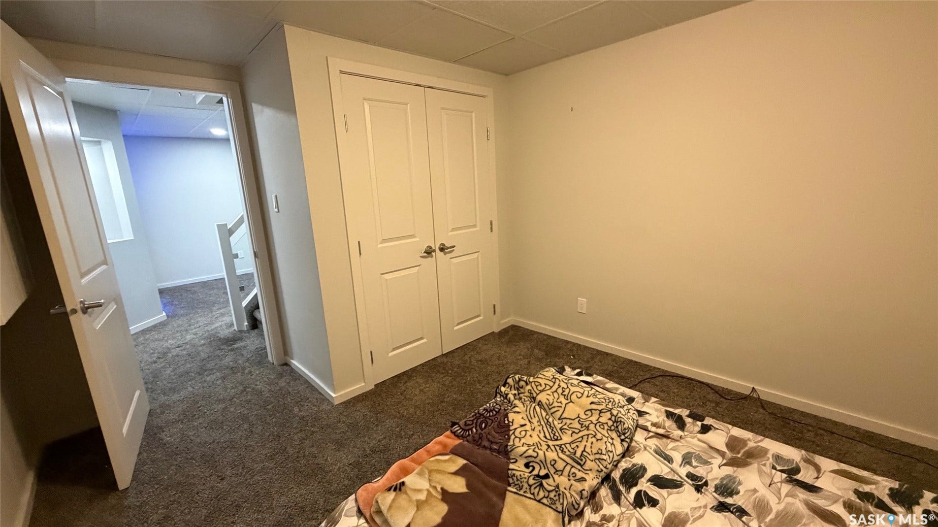 Neutral wall color, carpeted flooring, and white trim