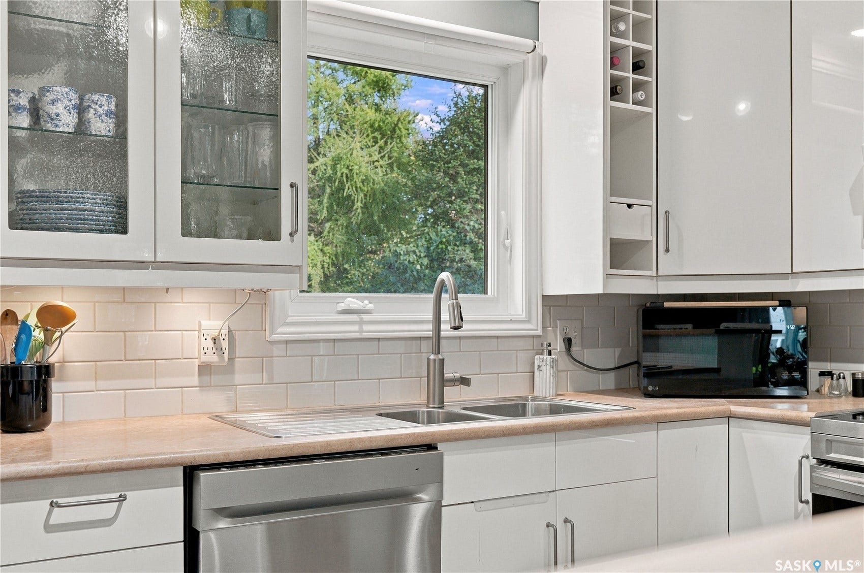 Sink area overlooking the private back yard