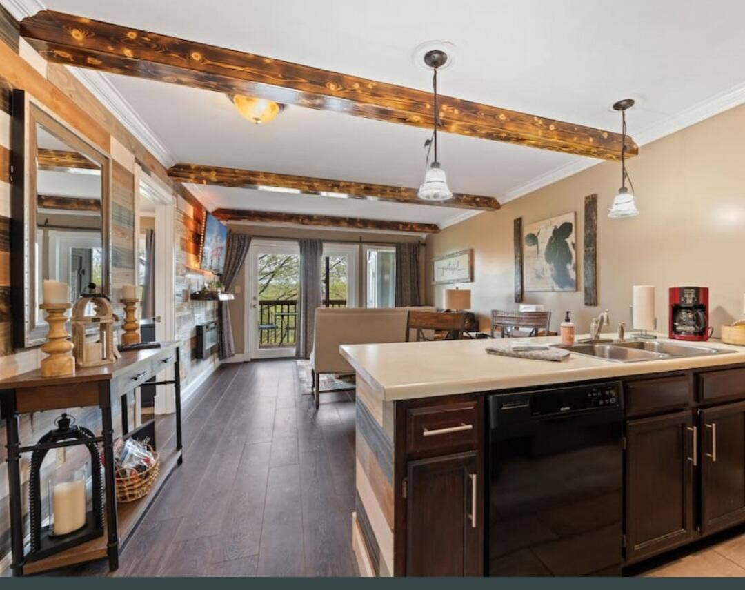 kitchen area beamed ceilings