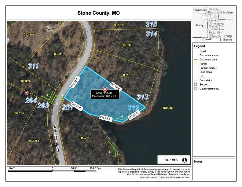 Lot 312 Weatherstone Drive, Reeds Spring, MO 65737 GIS Map Approx Measurement (version 1)