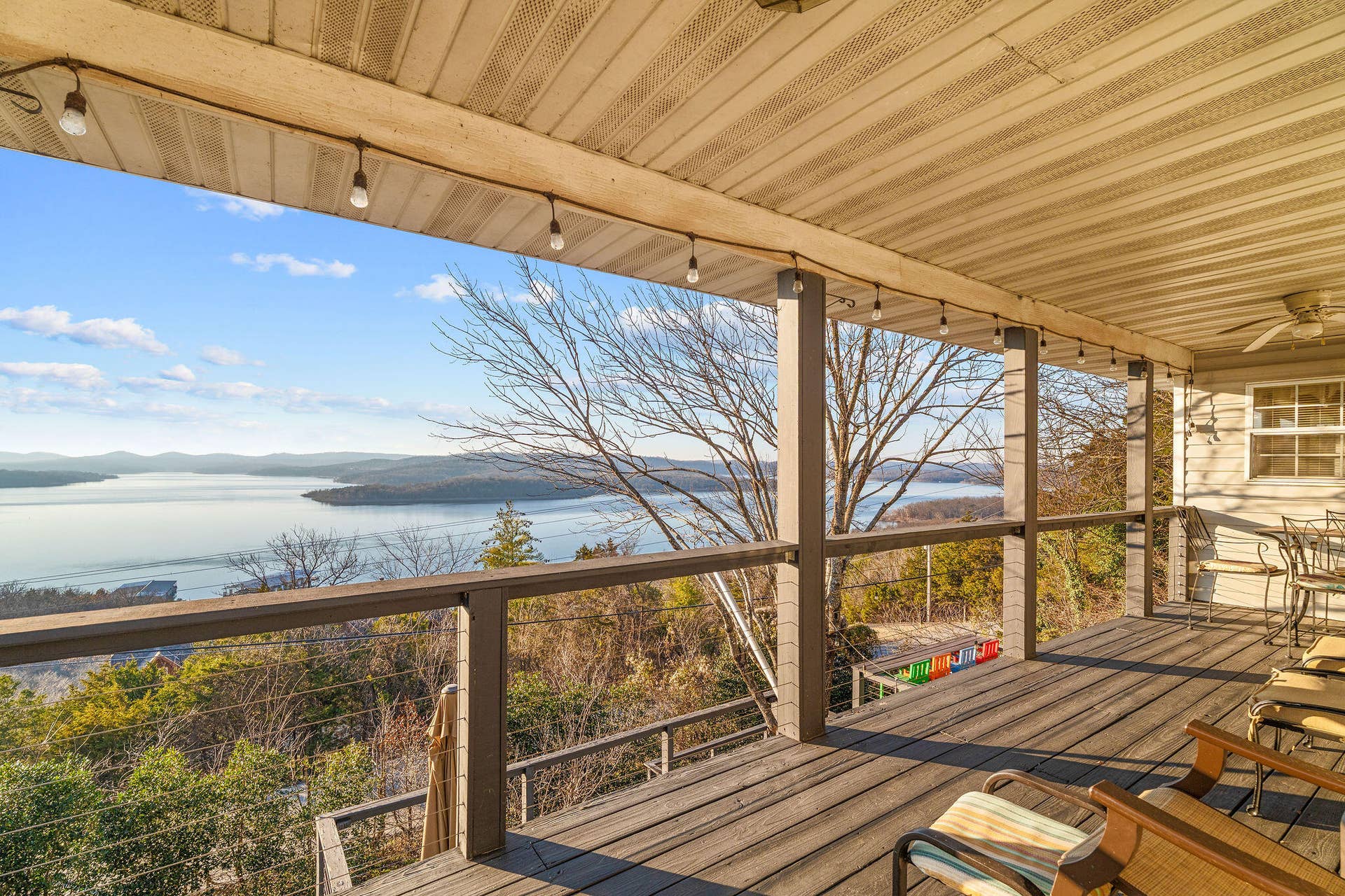 Covered porch with lake view