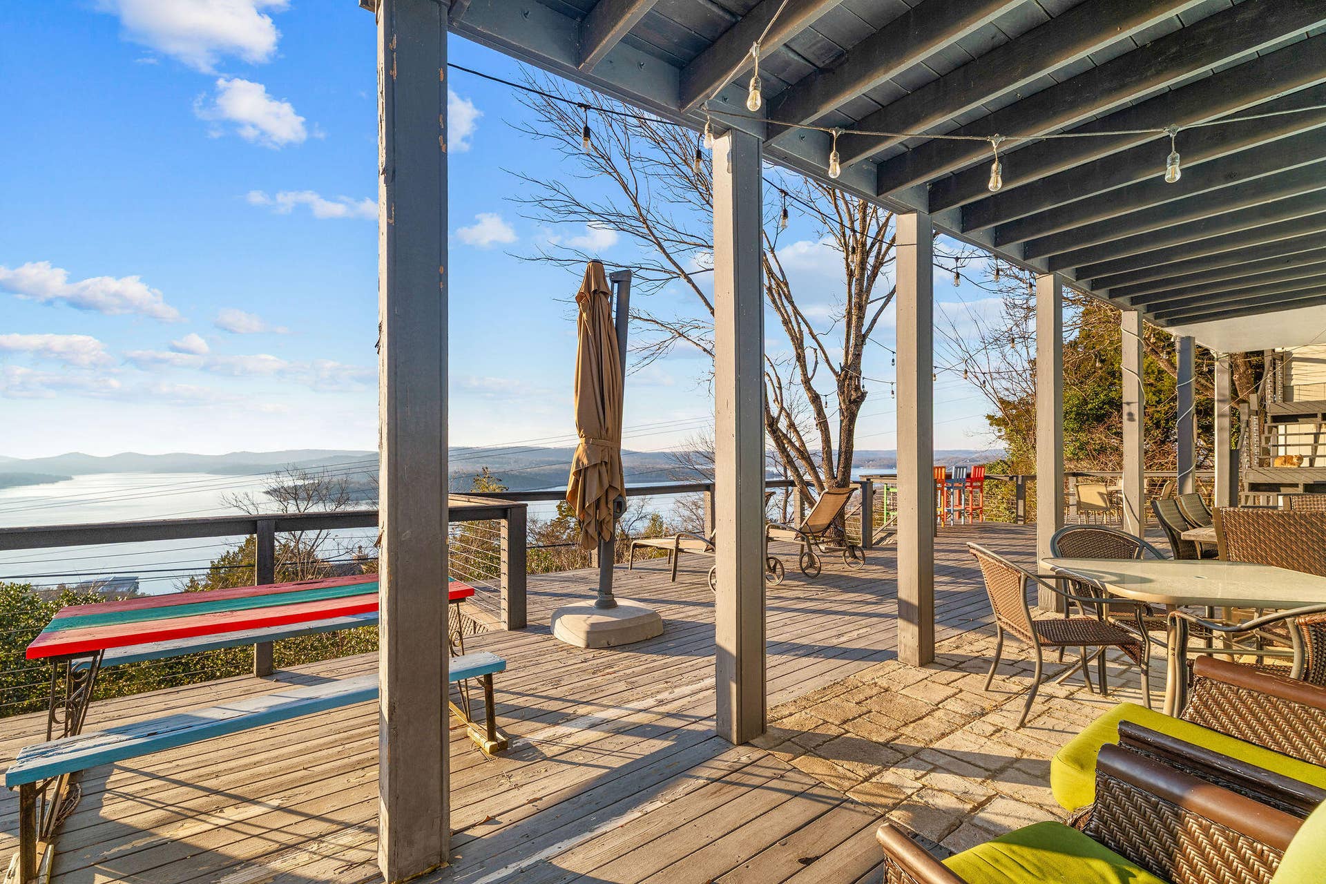 Covered porch with lake view