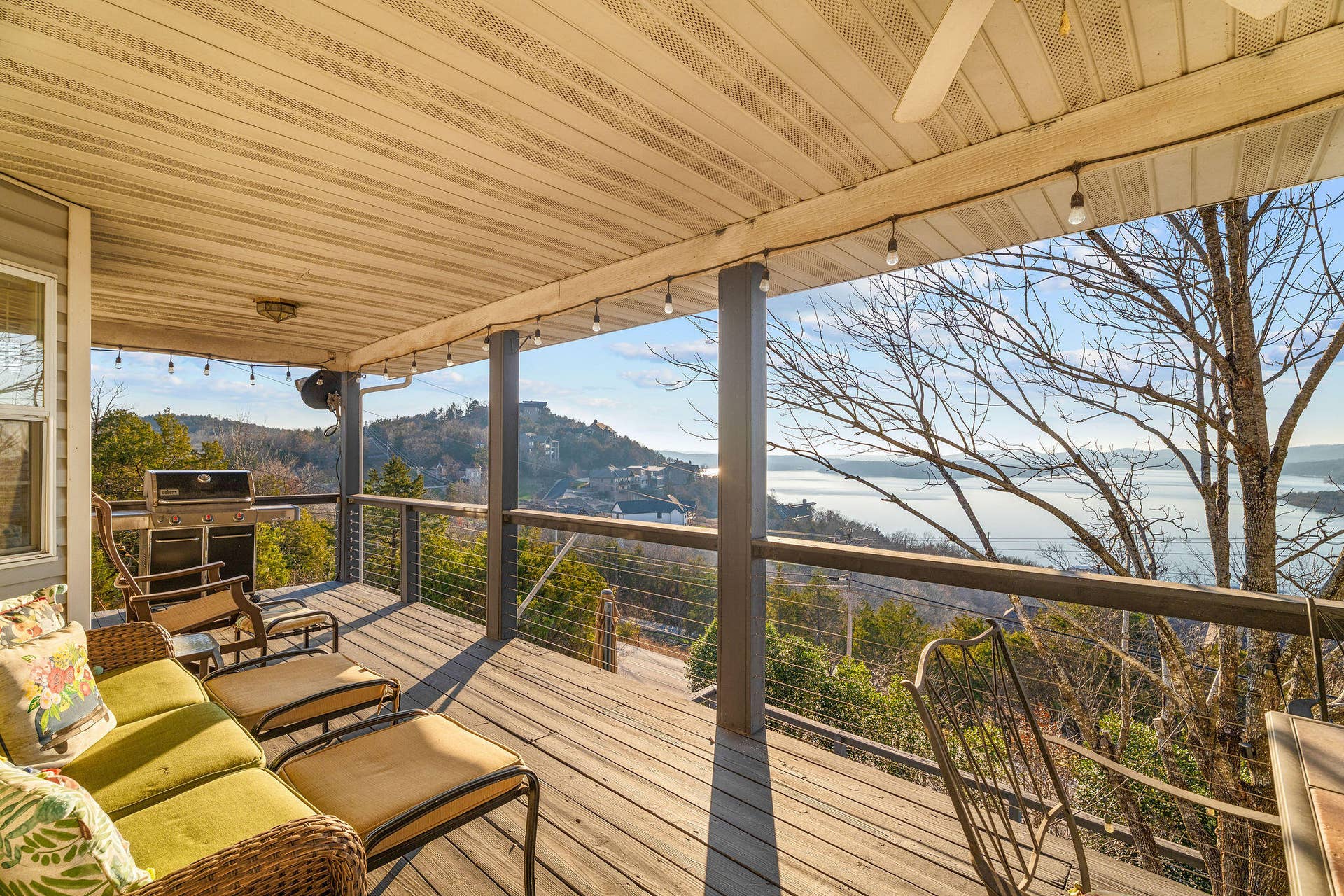 Covered porch with lake view
