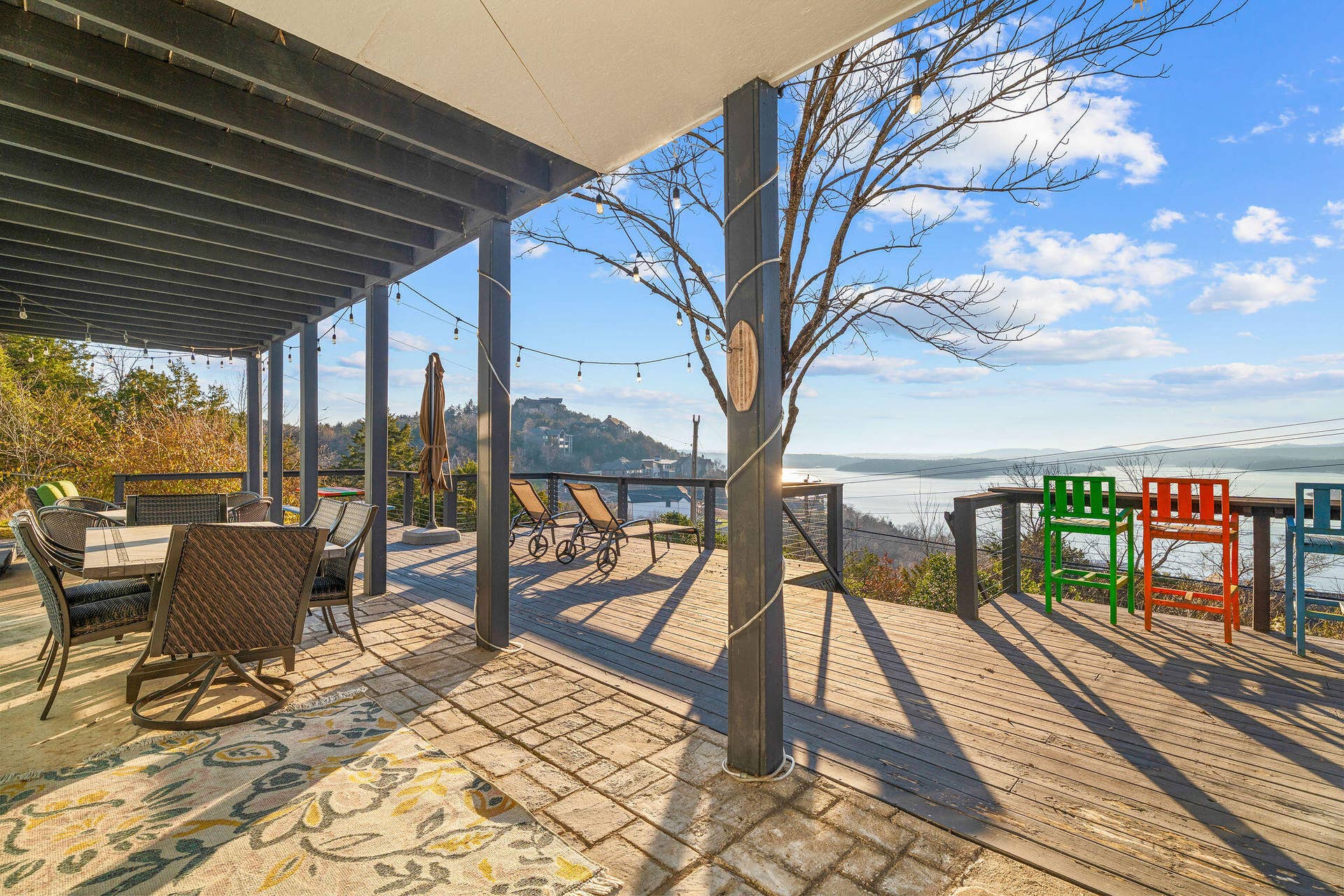 Covered porch with lake view
