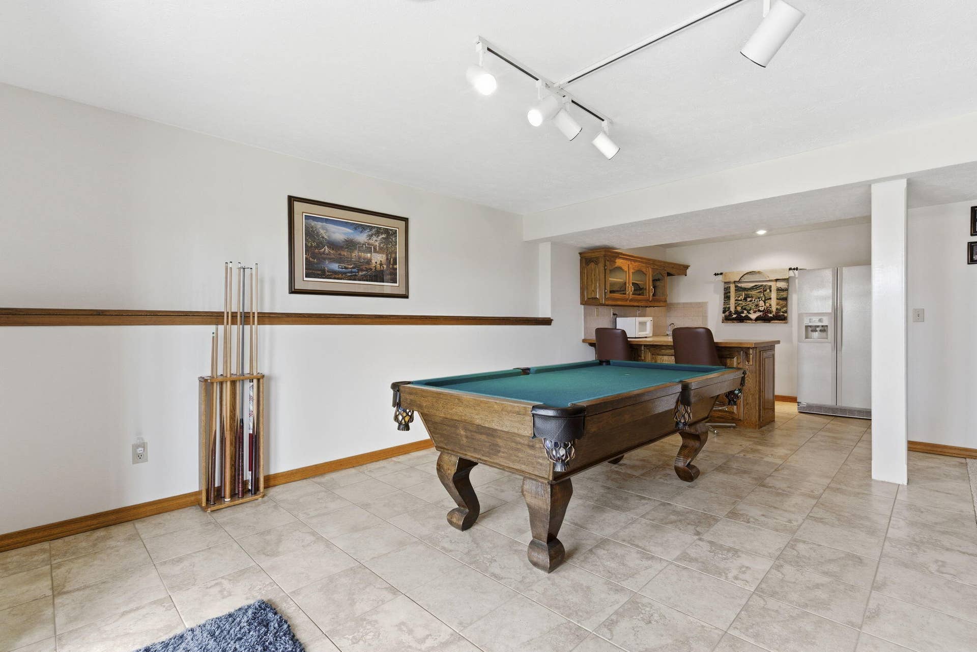 Pool table to kitchen area