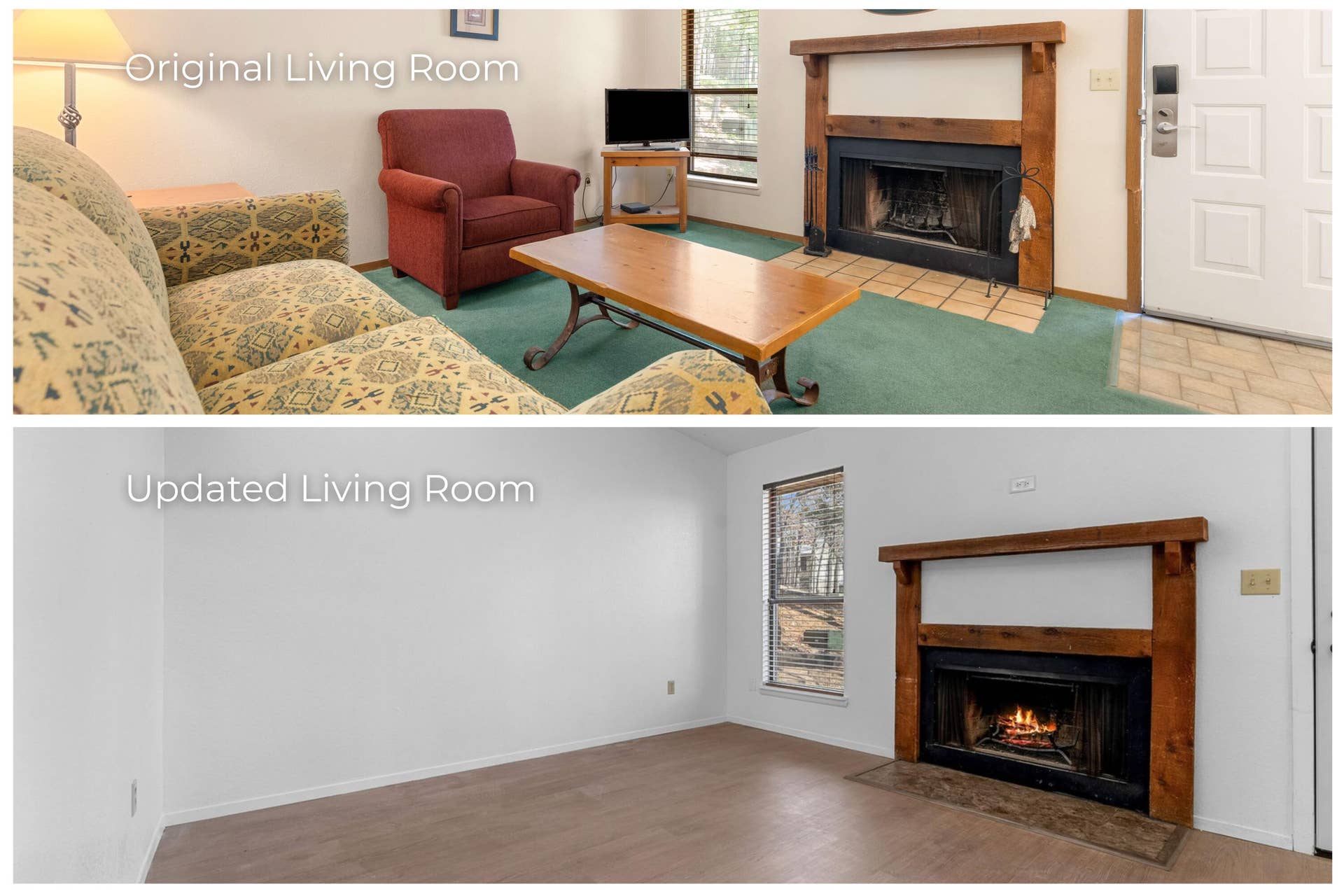 68 Rasso Way, #74, Kimberling City, MO 65686 Before and After of the Living Room