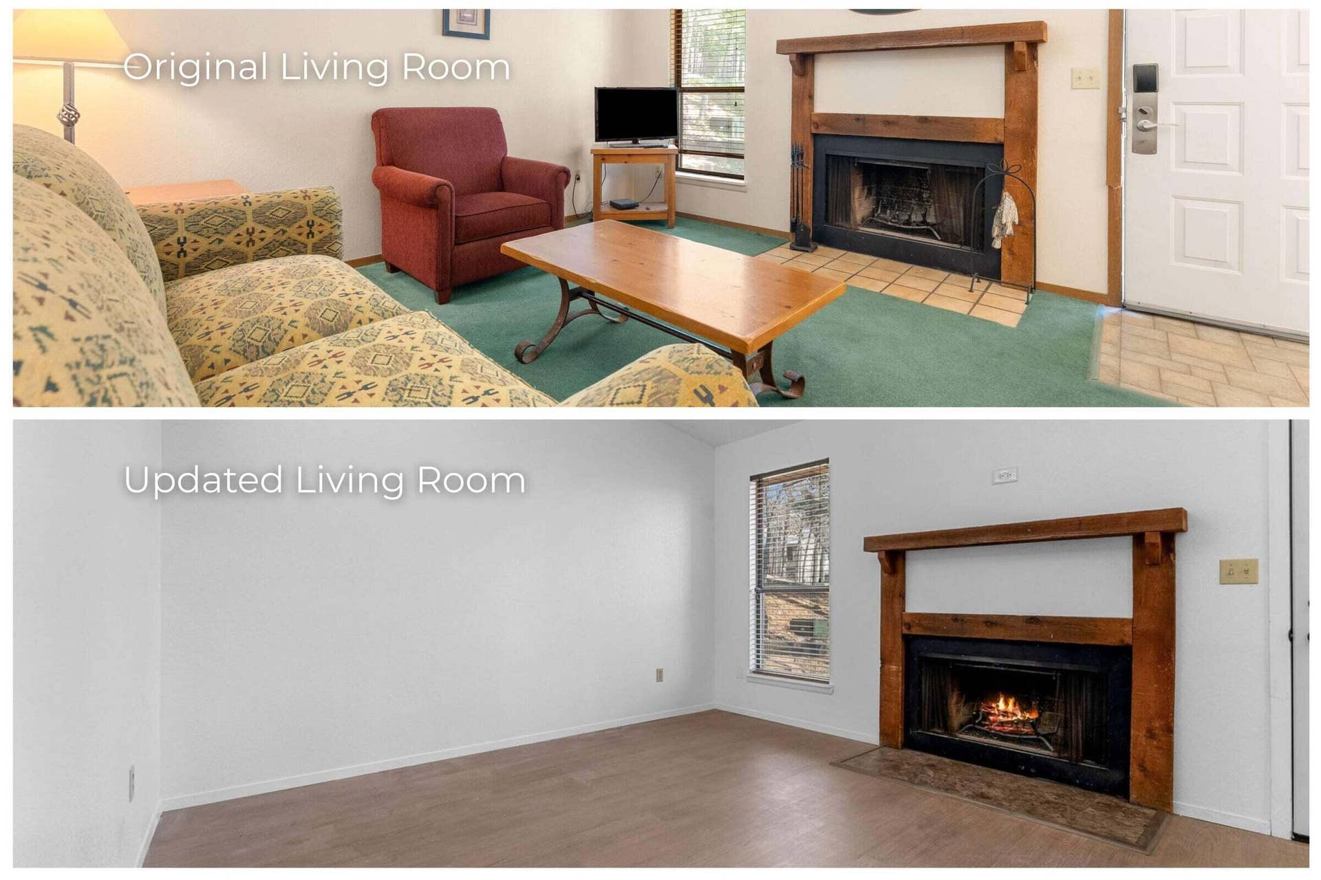 521 Ozark Mountain Resort Drive, #91, Kimberling City, MO 65686 Before and After of the Living Room