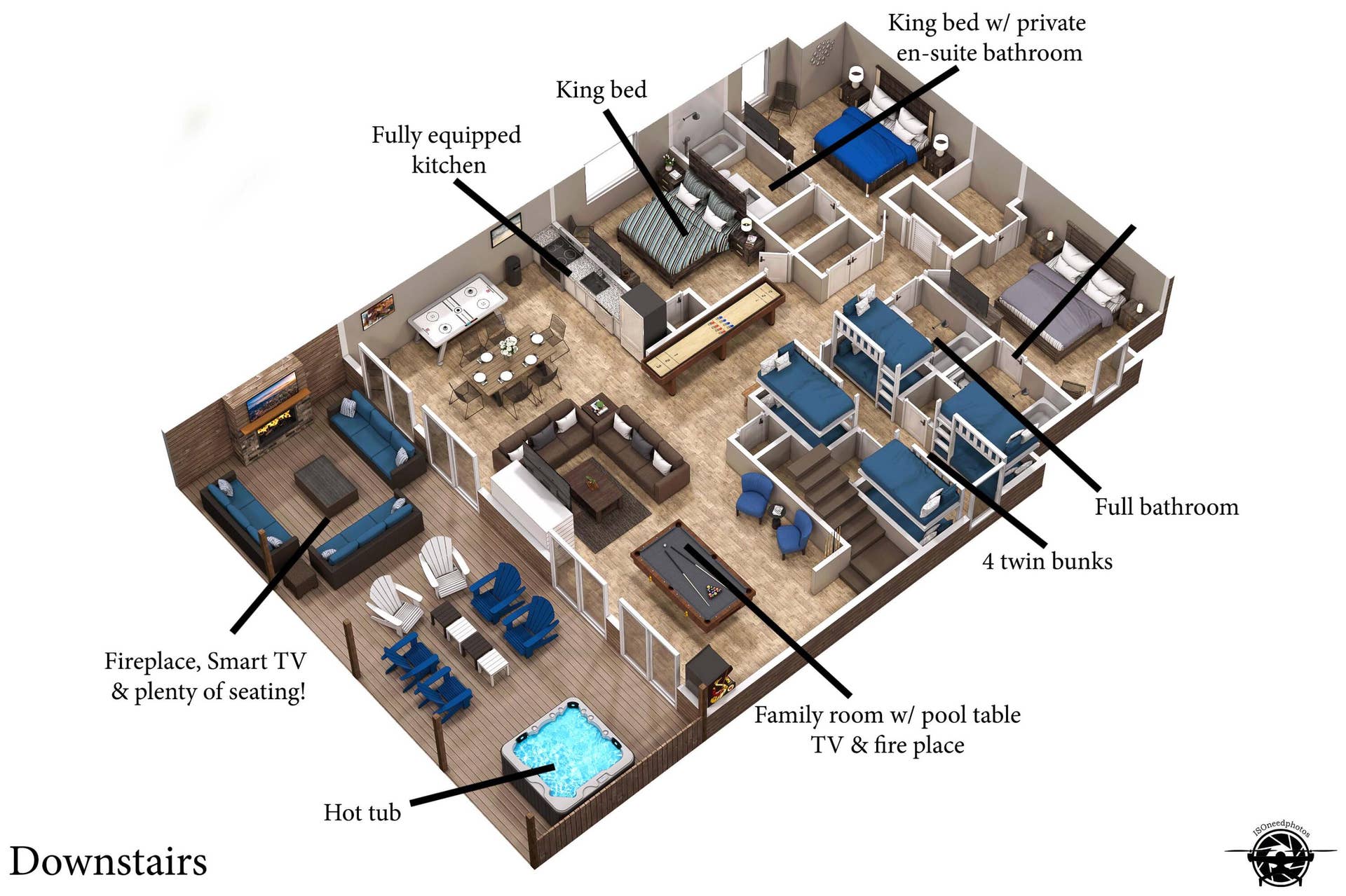153 Pioneer Peak Road, #31, Kimberling City, MO 65686 Pioneer Peak 3D Floor Plan Downstairs La