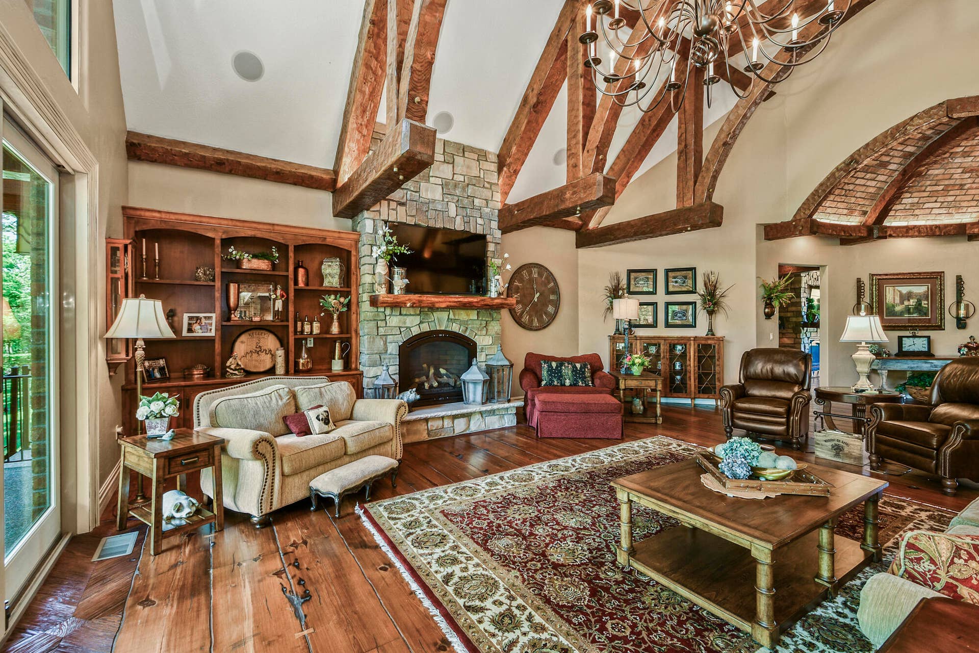 Floor to Ceiling Stone Fireplace