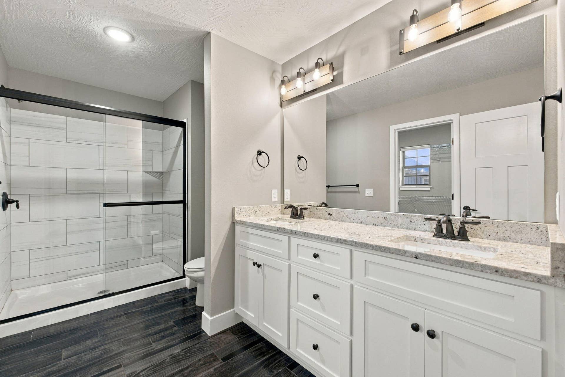 Freshly painted cabinets primary Bath