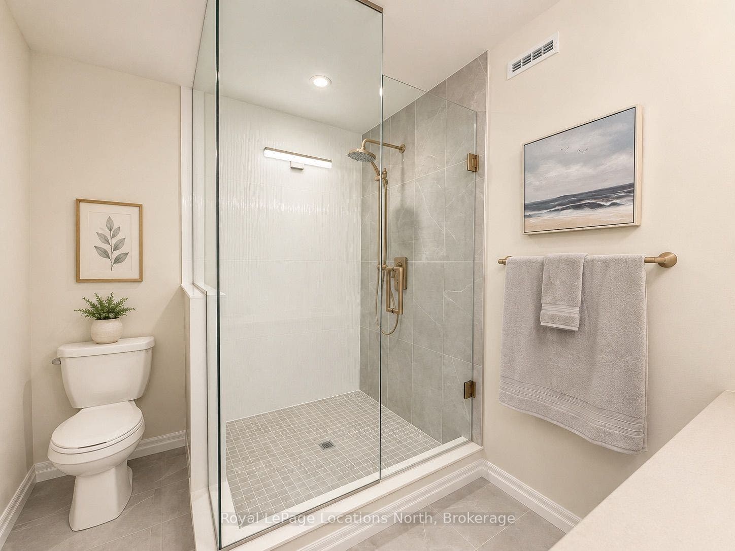 Primary bedroom glass & tile shower