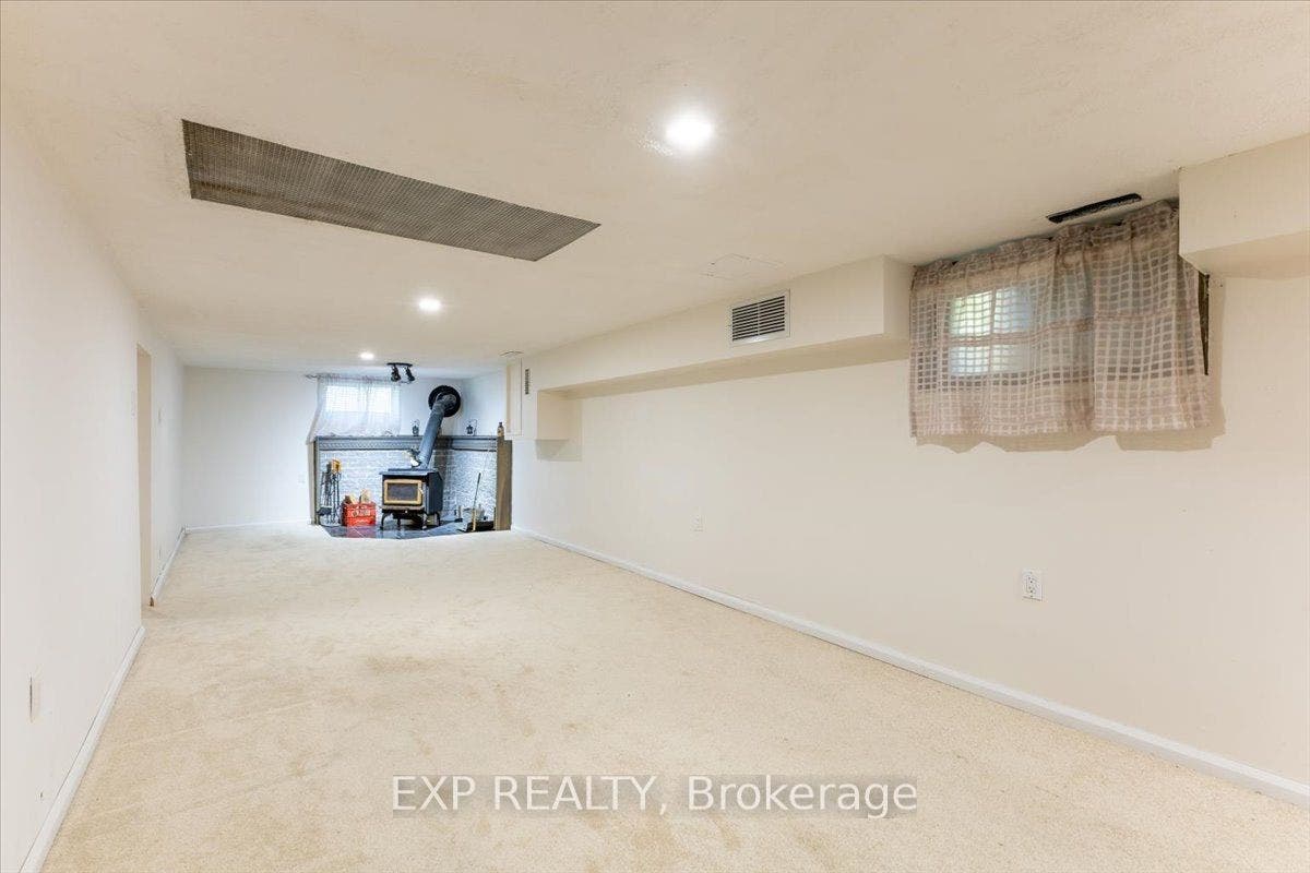 Basement Rec Room with Wood burning stove