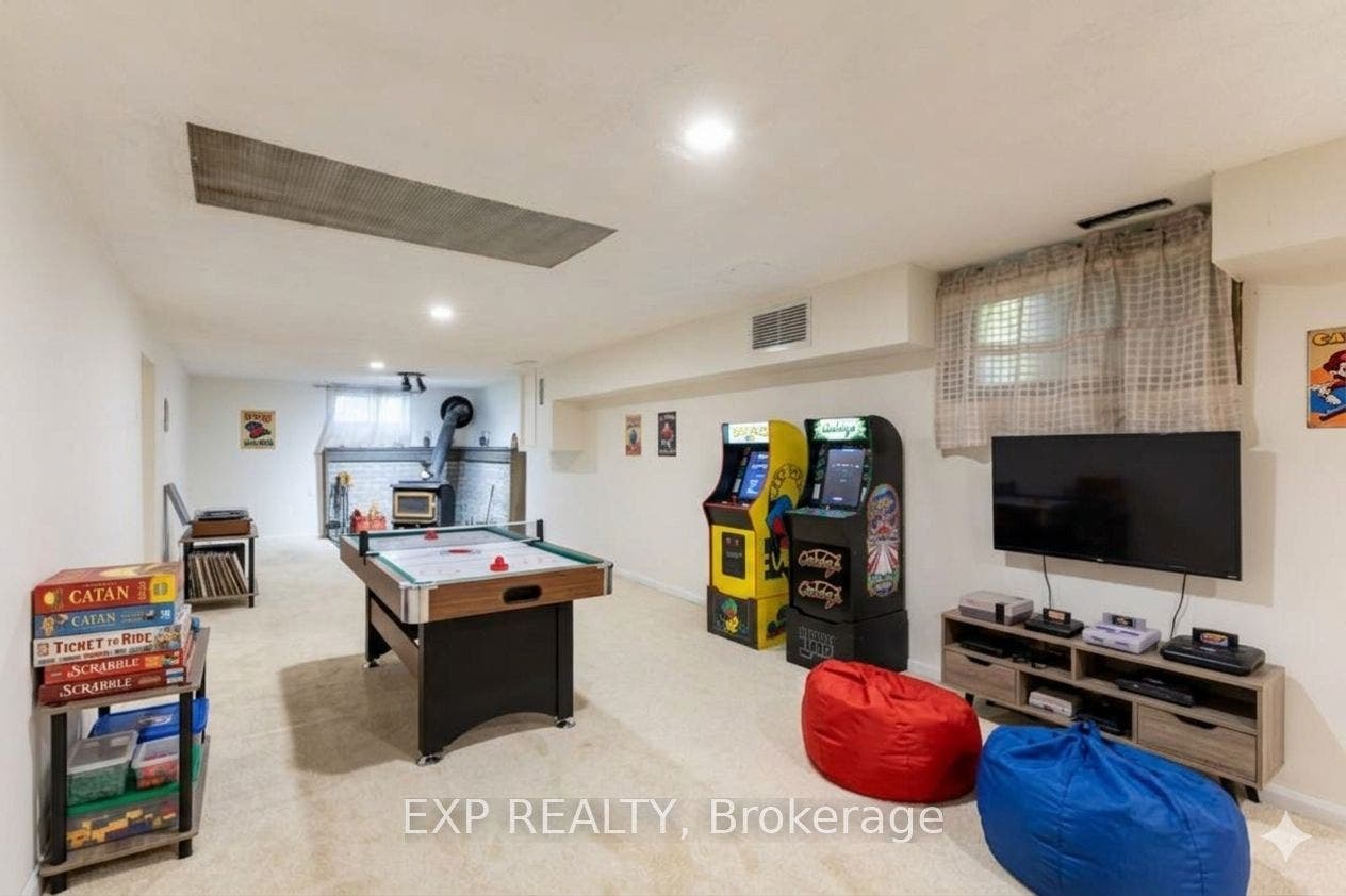 Basement rec room virtually staged