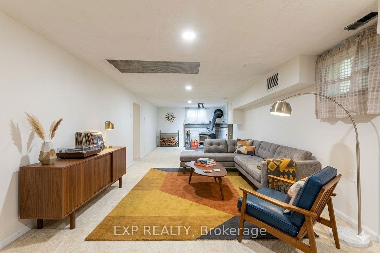 Basement rec room virtually staged
