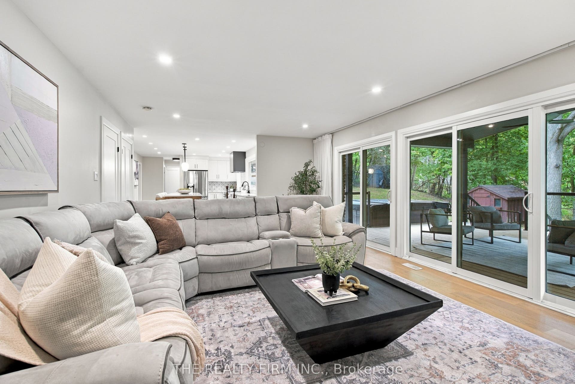Bright family room with a private backyard