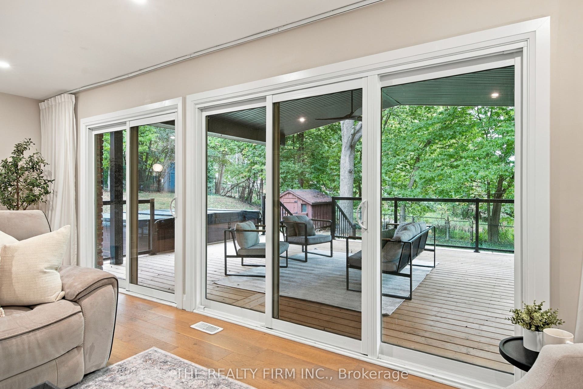 Two patio doors overlooking the private backyard