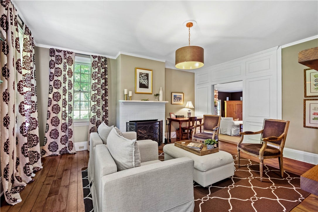 Wood burning fireplace in living room
