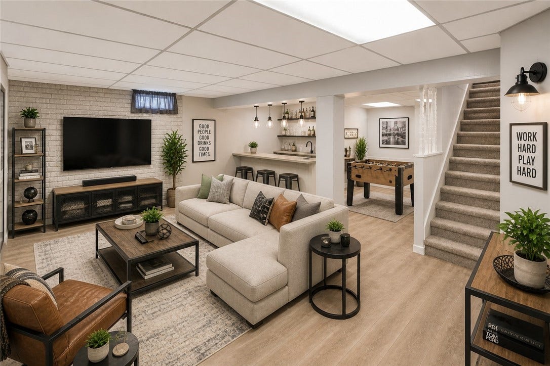 Staged as a modern hang out