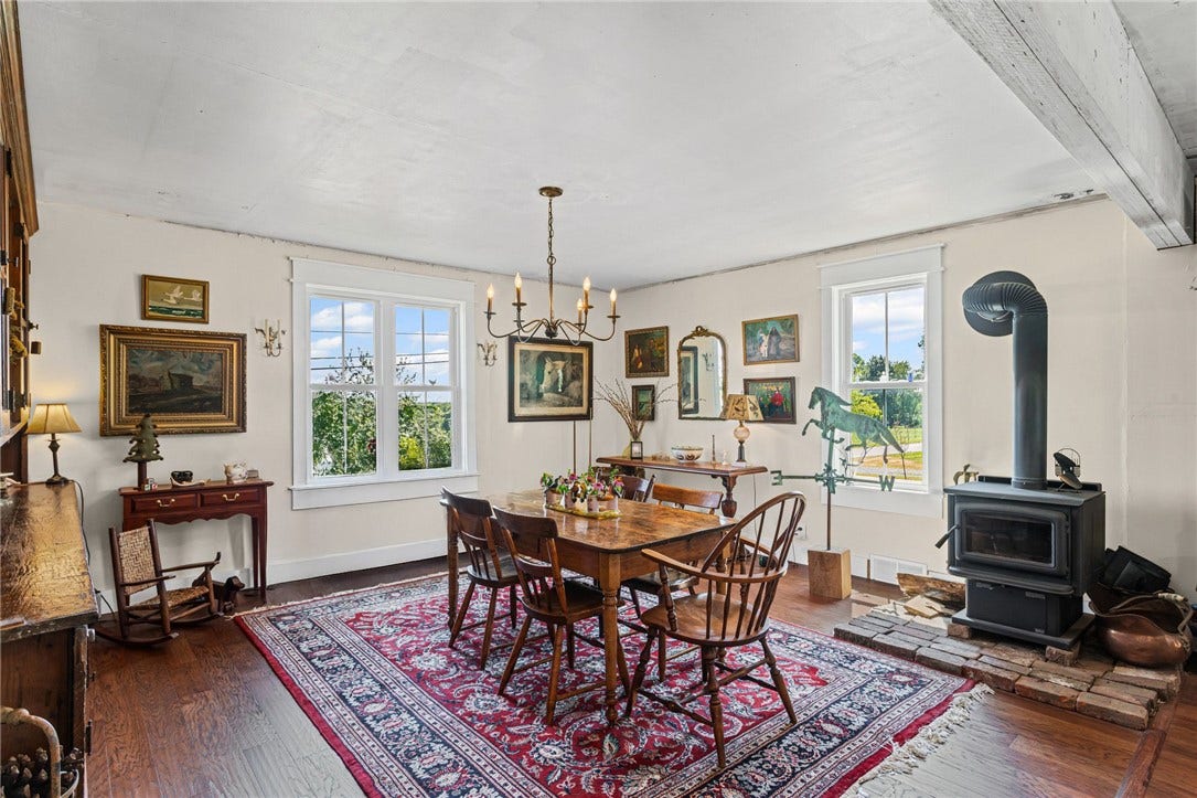 The dining room offers a welcoming place for family meals, holidays, and farm-to-table dinners.