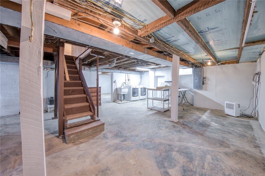 Basement with washer and dryer