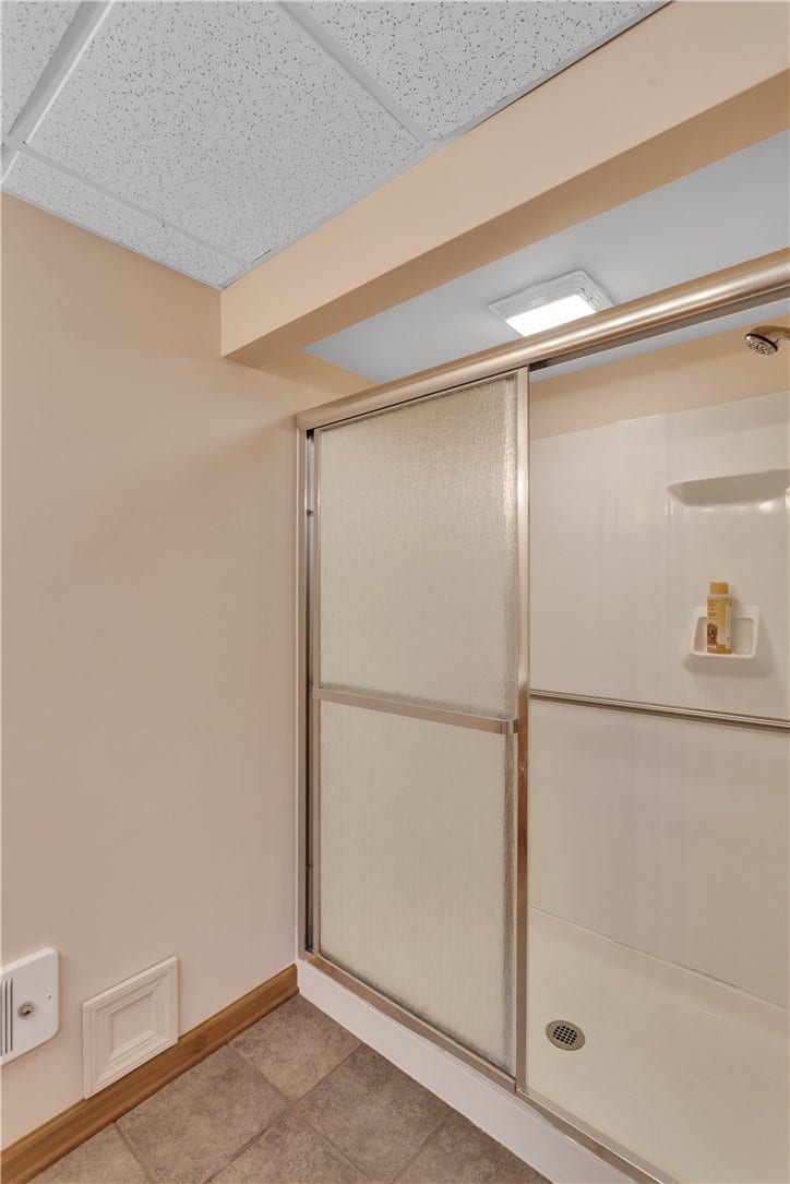 Walk in Shower in the Full Bath in Finished Basement/Gameroom.