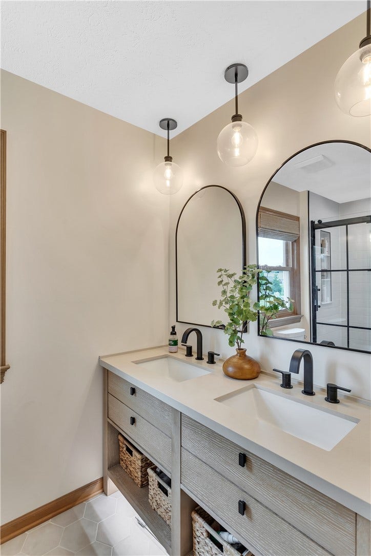 3 Sarah Ct., Irwin, PA 15642 GORGEOUS NEW Primary Bathroom with Double Vanity and Upgraded 3pc Faucets.