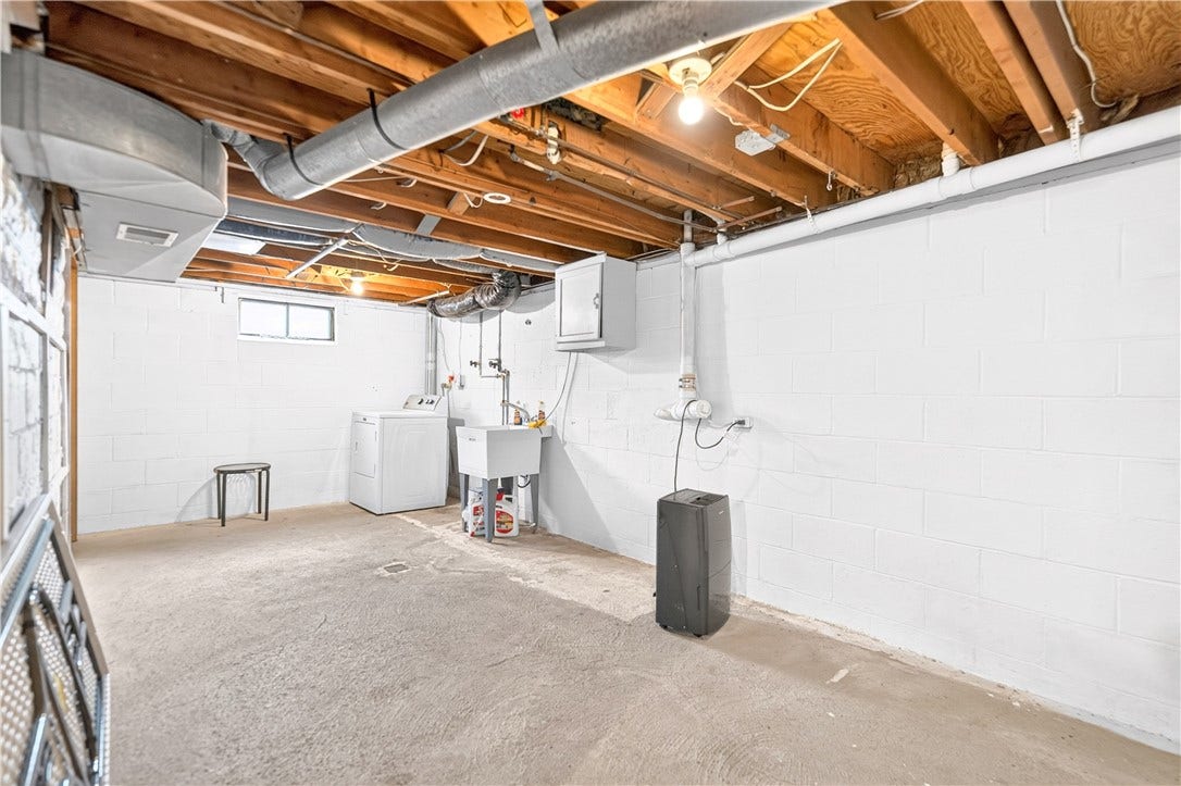 The laundry room is another large room in the basement just waiting to be finished.  It has the doorway to the walk up steps to the back porch area.