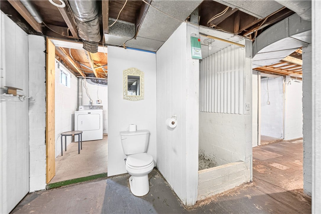 This "Pittsburgh Potty" and shower in the basement can be enclosed to offer more privacy for you.