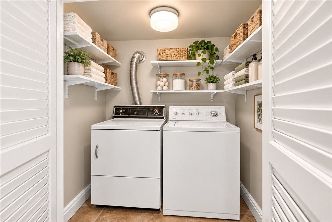 1 Trimont Ln, #490E, Pittsburgh, PA 15211 IN-UNIT LAUNDRY 7' 4' Convenient equipped laundry located within the residence with shelving and additional storage.