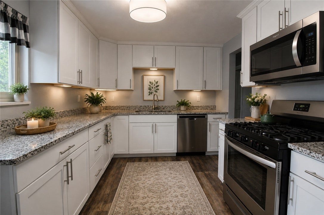 Virtually staged - Light and bright updated kitchen with granite counters