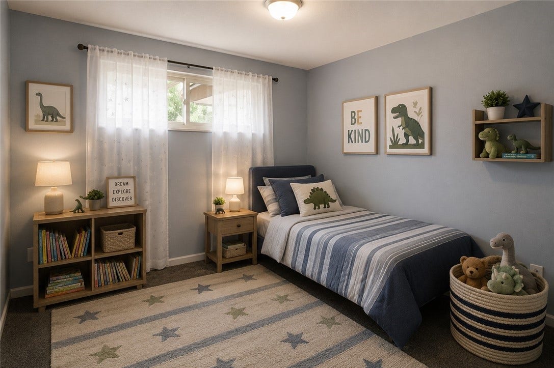 This is the third bedroom on the main floor and is virtually staged as a kids room but could make a great office.