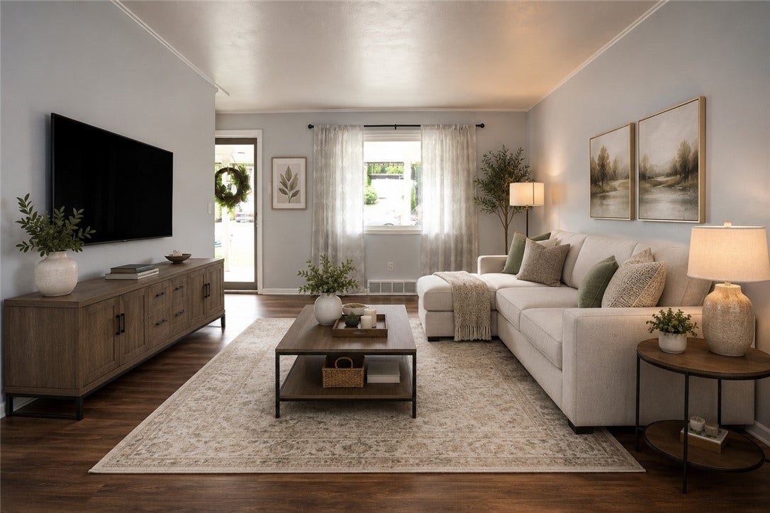 Virtually staged living room.