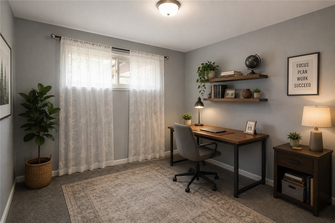Third Bedroom virtually staged as an office