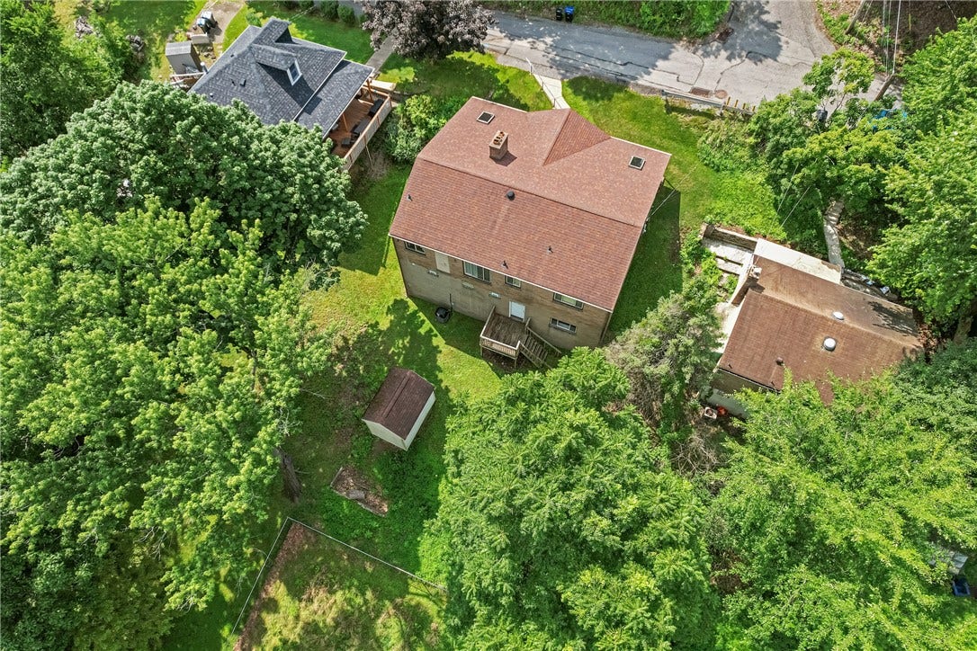 aerial view of the back of the home