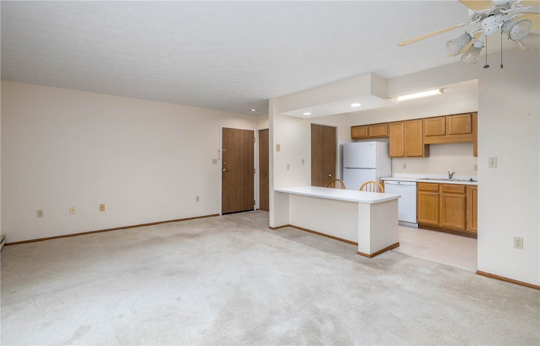 View from living area to kitchen.