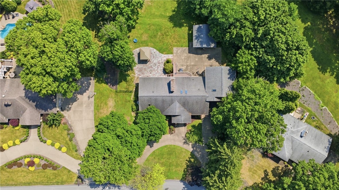 2072 Outlook Drive, Pittsburgh, PA 15241 A bird's-eye view showcases the impressive footprint, outdoor living spaces, and estate-like setting in one of Upper St. Clair's most desirable locations.