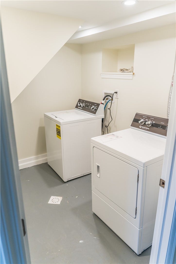 Laundry in basement with included speed queen washer & dryer