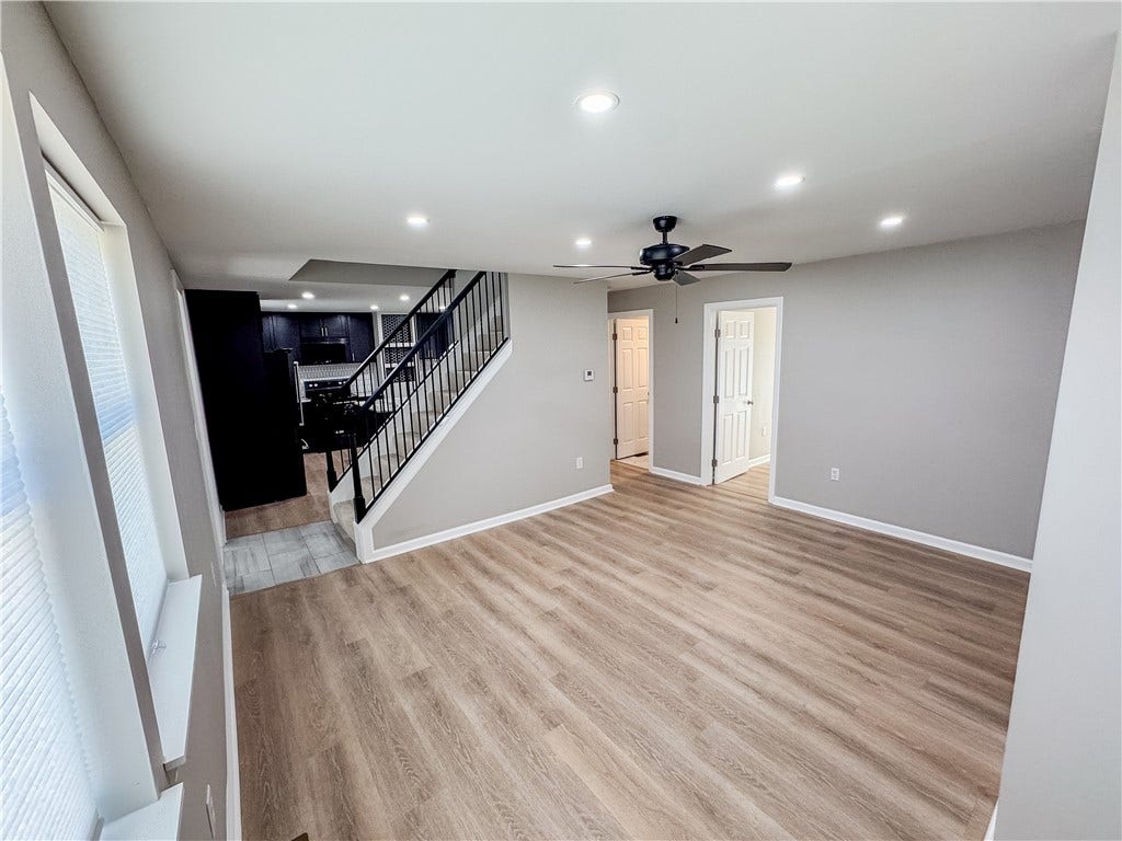 View from living room into kitchen
