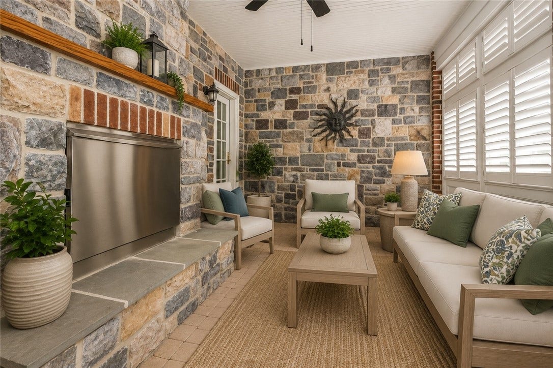 The digital staging of this room provides scale and potential design ideas.
