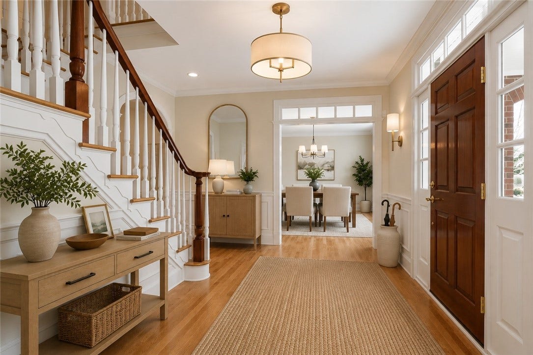 This digitally staged photo provides some scale and shows possible design ideas.