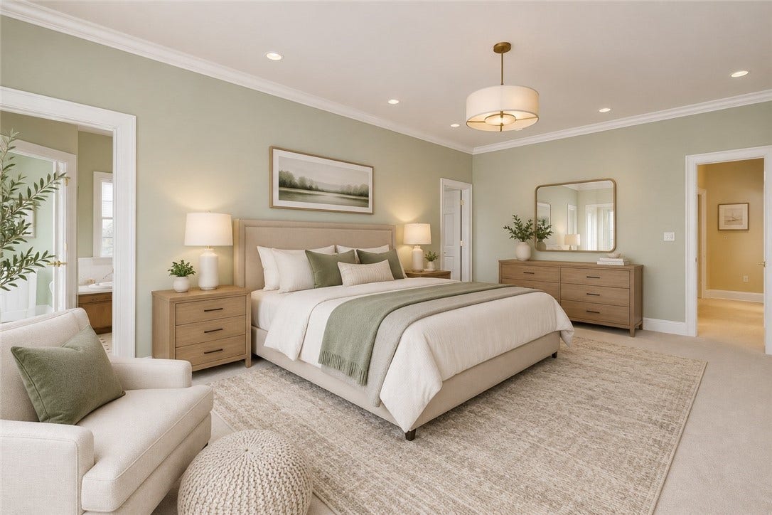 The digital staging of this room provides scale and potential design ideas