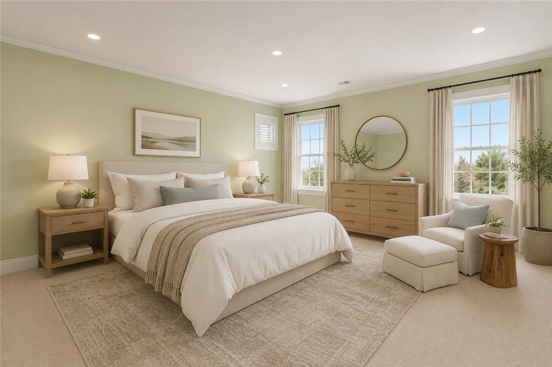 The digital staging of this room provides scale and potential design ideas.
