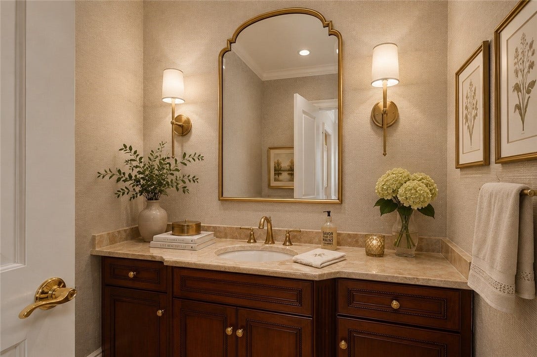 This digitally staged room provides scale and potential design ideas.
