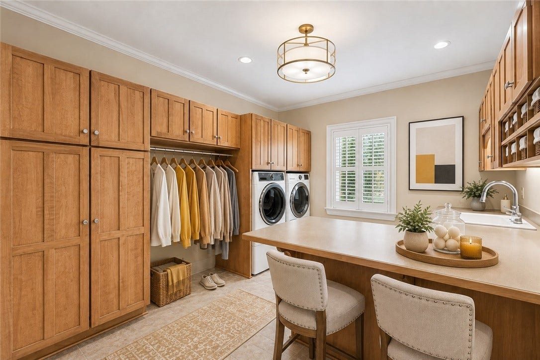 The digital staging of this room provides scale and potential design ideas