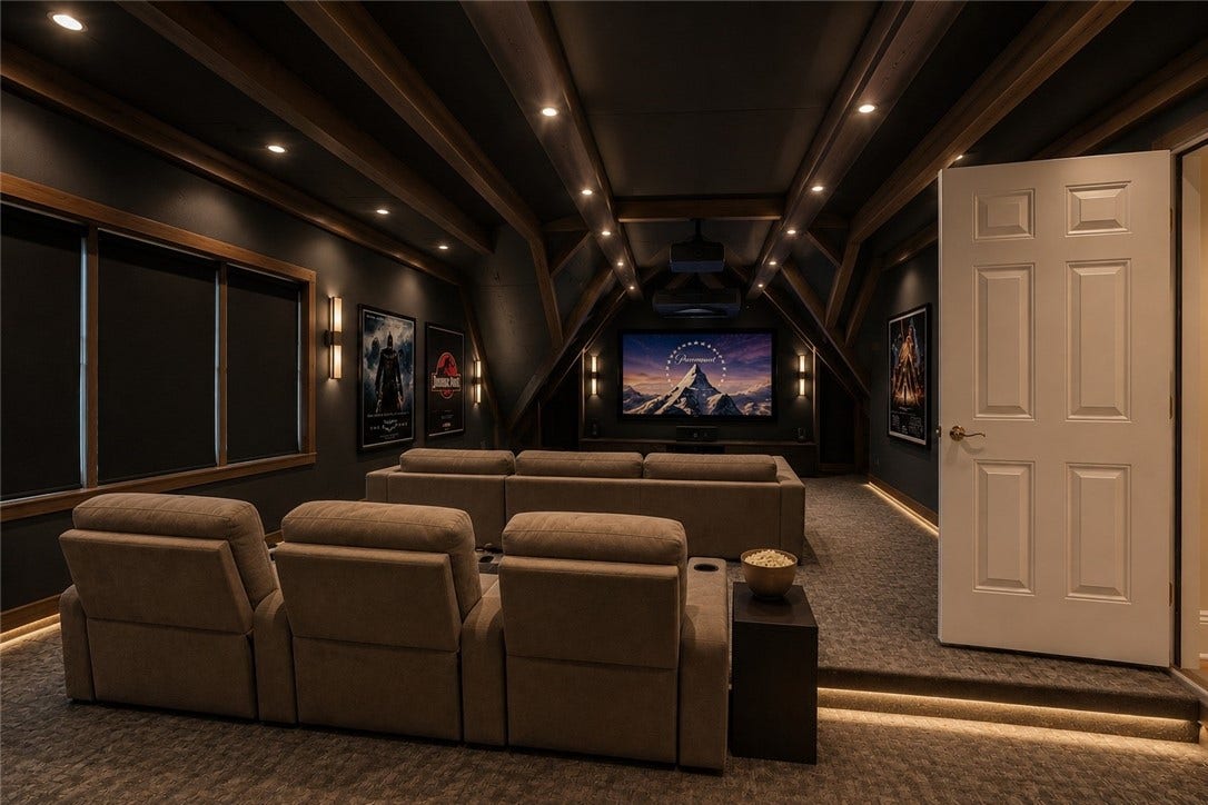 Potential use for the attic space. The digital staging of this picture provides scale and potential design ideas.